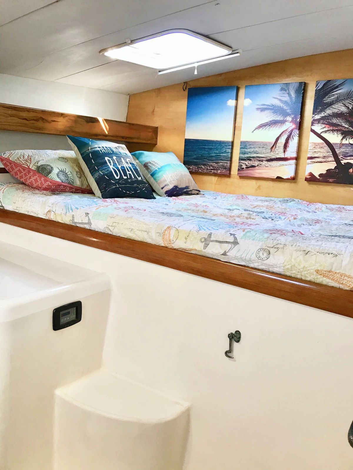 Exta Sea guest cabin berth, view toward the ensuite steps